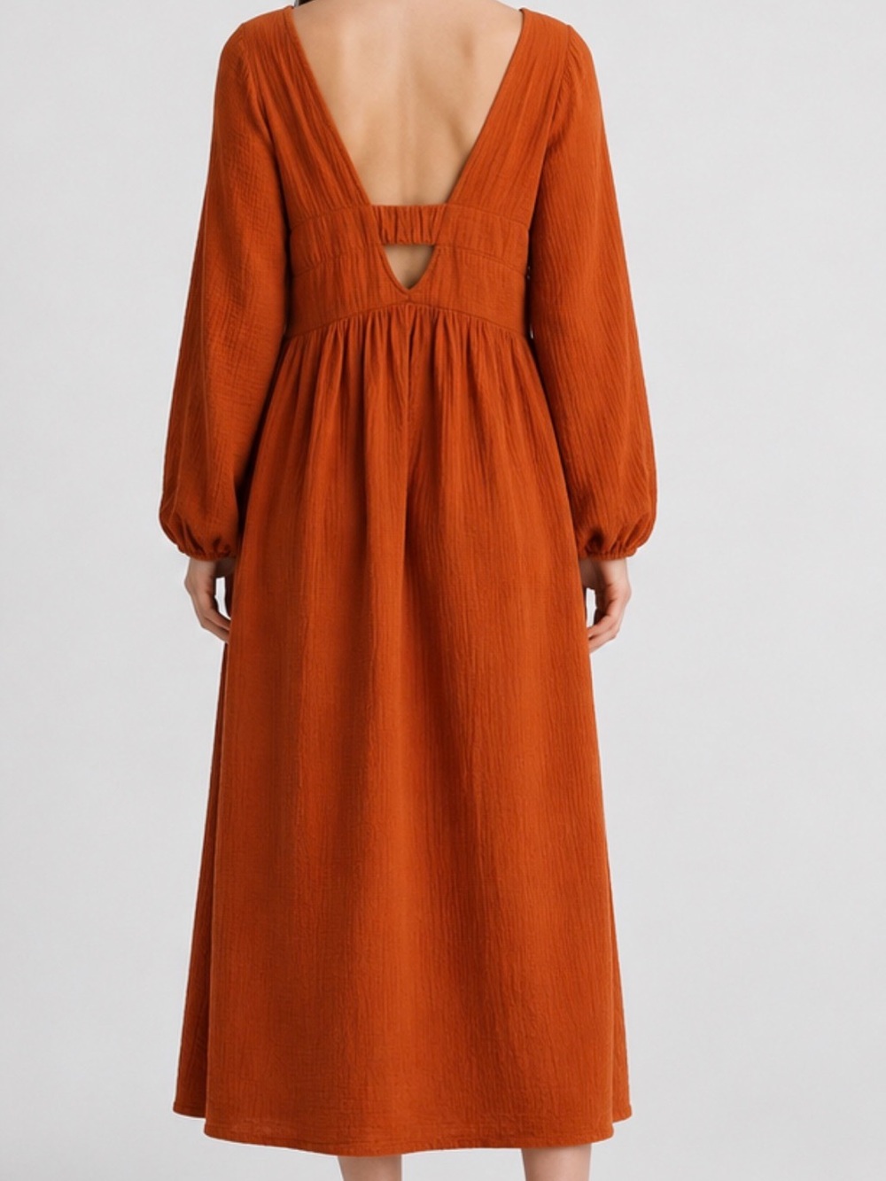 Madewell 100% Cotton Gauze Midi Dress Large Rust Orange Boho Cottagecore - Picture 2 of 9